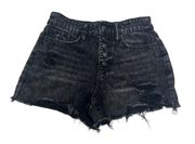 Black Washed High Waist Denim Shorts Button Fly Size 5/27