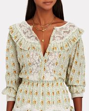 LOVESHACKFANCY Morrison Lace-Trimmed Silk Blouse in Apricot Ice