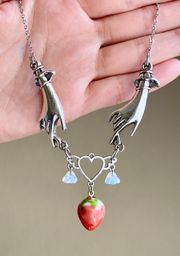 Kawaii grunge retro fairy style stainless steel chain strawberry necklace🍓