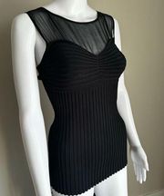 Vintage Cache Black Ribbed Silk Top With Sweetheart Neckline Sz M