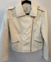 Davids Bridals Faux Leather Moto Jacket Cream “Happily Ever After” Embroidered S