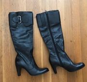 NWOT Heel Black Mid Calf Leather Buckle Boots 8