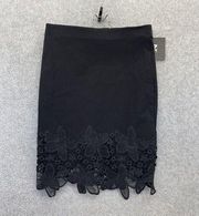 IZ Byer Women's Skirt Crochet Hem Solid Black Size XS Lined Pull On