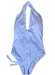 NWT Lucky Brand Violet Purple Halter Lace Back One Piece Swimsuit Size Large NEW