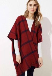 NWT Womens Ann Taylor LOFT Red/Blue Reversible Poncho Wrap Size M/L