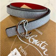 Christian Louboutin Silver Glitter Logo Belt