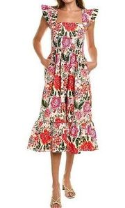 Leota NWT Ivanna smocked floral poplin midi dress size small