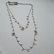 BCBGeneration Pearl Double Row Layered Long Necklace in Rose Gold NWT MSRP $42