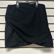 Black Side Ruched Mini Skirt with Chain Details. Sz 2