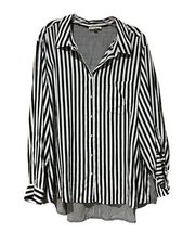 Jane & Delancey Black & White Striped Button Up Long Sleeve Blouse Size 3X Shirt