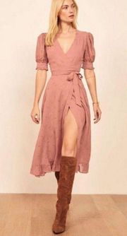 💕REFORMATION💕 Annalise Embroidered Midi Wrap Dress ~ Praline XL