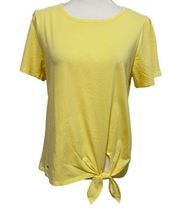 NAUTICA Top Blouse Yellow Cotton Knit Size Medium Short Sleeve Knot Tie