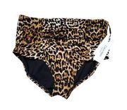 Calvin Klein Leopard Print Pleated High Waisted Swim Bottom Brown Size Medium