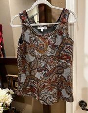 Karen Kane Paisley Top Yoga/Active Stretch Pants Gray Gold Coral Size Large