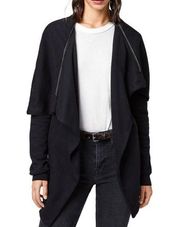 ALLSAINTS Black Dahlia Zip Drape Front Sweatshirt Cardigan Sweater XS