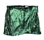 Emory Park Size L Mini Skirt Green Sequin Faux Wrap Holiday Stretch Side Zip