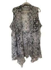 Susan Graver Gray Open Front Sleeveless Cardigan Plus Size 1x | 47-37