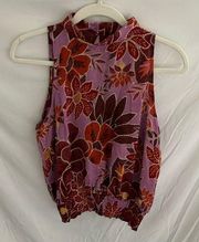 Rachel Roy: Purple/Red floral pattern top- sleeveless with elastic waist- size M