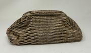 Ann Taylor Woven Weave Straw Black Neutral Snap Open Clutch Purse Bag