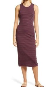 Marine Layer Lexi Daytime Midi Dress in Navy and Cabernet Stripe Sz Large