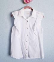 7 For All Mankind White Sleeveless Buttondown Cotton Blouse