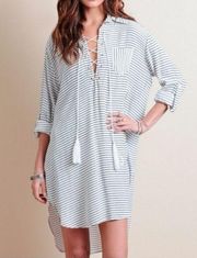 Faithfull the Brand Striped Lace Up V-neck Tunic Shirtdress