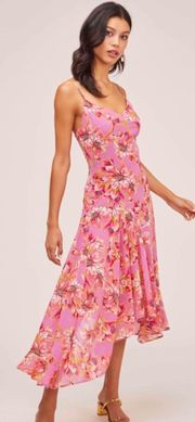 the Label Janine Floral Midi Dress Pink & Purple