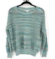 John Paul Richard Women's Beachy Knit Pullover Sweater Green Blue Medium coastal