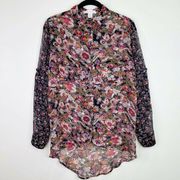 Band of Gypsies Floral Mixed Print High Low Boho Blouse Top Shirt Size XS Womens