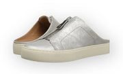 ༄ Lena Logo Zipper Mule Leather Backless Sneakers ༄ Metallic Silver ༄ 9M