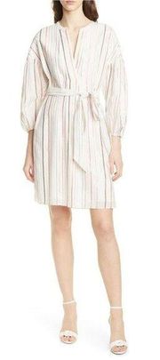 JOIE Shift Shirt Dress Semra Ivory Shimmery Stripes Porcelain Cotton Belted XS