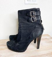 Rachel Zoe black suede high heel buckle boots size 9.5