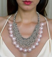 Pink Pearl & Silver Necklace Set