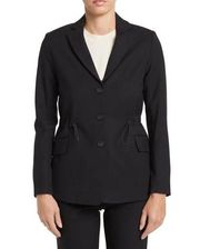 Argent Cinch Waist Button Front Woven Blazer In Black NWT Womens Size 12