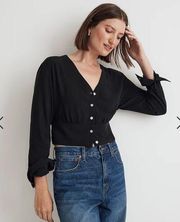 Madewell  Lusterweave V-Neck Button-Front Shirt Black Long Sleeve Small NO457 New