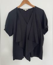 Cooper & Ella Womens Elegant Blouse Black Size Medium Ruffle Front V Neck