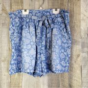 Knox Rose Size Large Chambray & White Floral Tie Belt PaperBag Style Sho…