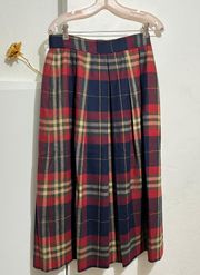 Evan Picone Vintage Wool Pleated Plaid Skirt 