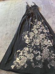 Lip Service Black Skull Emo Flowers‎ Maxi Dress ( S )