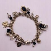 White House Black Market Gold Tone Black Charm Dangle Statement Bracelet