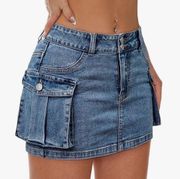 Denim Cargo Mini Skirt