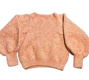 Women's XS handmade orange and cream crew knit sweater with ballon sleeves