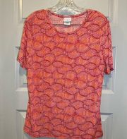 Jaclyn Smith Pink/Orange Print Scoop Neck Short Sleeve Blouse L