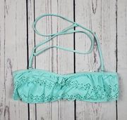 Gilly Hicks Bandeau Blue Ruffled Eyelet Halter Bikini Swim Top Women's Small