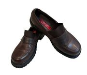 Vintage Y2K Esprit Brown Lawton Leather Chunky Heel Slip On Loafers, Sz 7.5