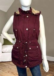 YMI Burgundy Fur Lined COTTON Anorak Vest Jacket Sz L