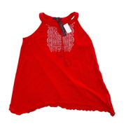 French Laundry X-L Red/Ivory Embroidery Sleeveless Blouse