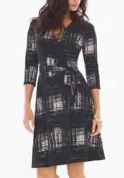 LEOTA High Modern Dress Window Pane Black Ivory Jersey Knit Surplice Faux Wrap M