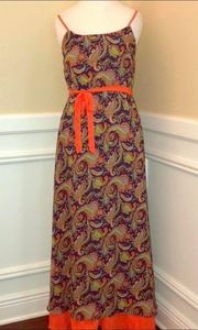 C Luce Navy Orange Paisley Maxi Dress