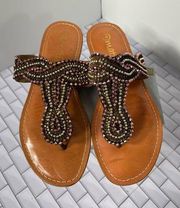 Anthropologie Matisse Sandals Womens 6  Beaded Leather Bollywood Bohemian Gypsy